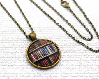 Bookshelf Version 2, Library, Book Necklace or Keychain, Keyring
