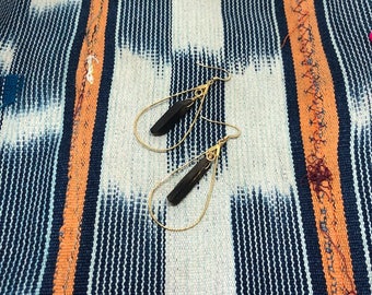 Gold Tear Drop with Black Quartz on Chain in Center