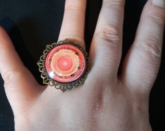 orange ethnic cabochons ring