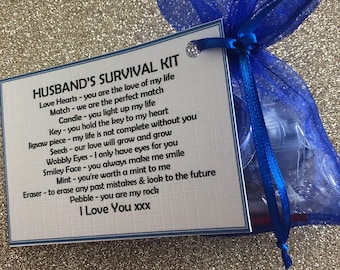 Husbands personalised survival kit, keepsake, novelty gift, wedding favour, gift fot him, thank you, Birthday gift
