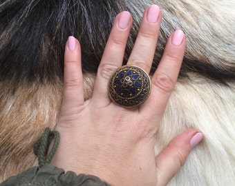 Big Blue -Nepalese gemstone ring Nepalese silver ring Statement ring Huge ring Adjustable ring