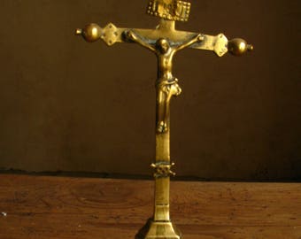 Antique Brass Table Standing Crucifix 1800s
