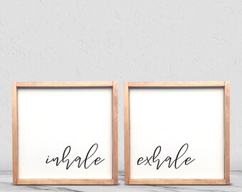 Inhale Exhale Wood Sign Set, Inhale Exhale Signs Set, Inhale Exhale Zen Motivational Farmhouse Wood Signs, Inhale Exhale Bedroom Wall Art