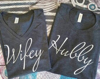 Hubby Wifey Shirts, Wifey Hubby Shirt, Wifey Shirt, Newlywed Shirts,Just Married Shirts,Honeymoon Shirts,Wedding Shirts,Hubby Wifey - HWLF