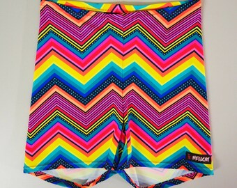 Neon Rainbow Chevron 90's Bike Shorts