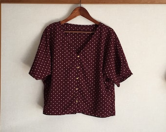 DARLA top/Polka dot dolman sleeve blouse/spotted/vintage buttons