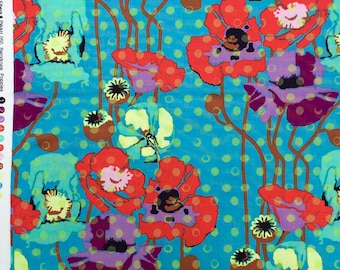 Anna Maria Horner Field Study Raindrops & Poppies teal/candy fabric FQ or more