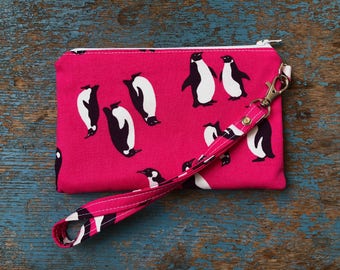Pink Penguins Wristlet