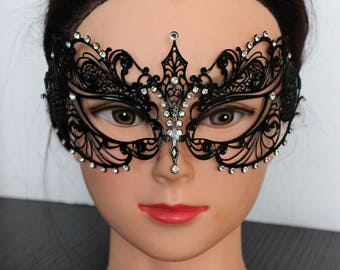 Modern fashion black laser cutting Mask clear rhinestones Metal Lace venetian Mask on eyes Crown Mask Masquerade Mask Sexy Lingerie Mask