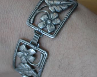 Nice antique art deco revival sterling silver floral filigree bracelet/ antique sterling silver floral bracelet / wedding / BCHUYS