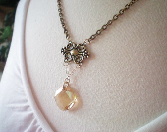 V I C T O R I A II - Swarovski Crystal Antiqued Gold Pendant