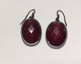 Red Drop Earrings, Maroon Earrings, Dark Red Earrings, Vintage Red Earrings, Red Dangle Earrings, Vintage Jewellery, Gift for Her.