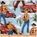 Alexander Henry - Wranglers - Blue Pinup Cowboy Fabric - BTY