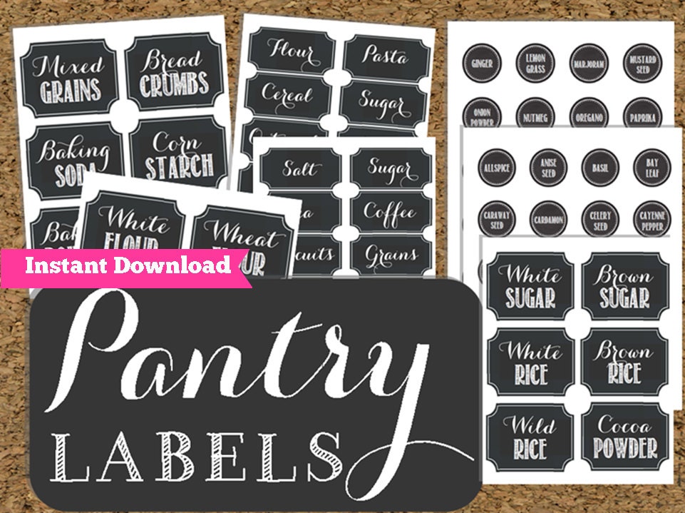 INSTANT DOWNLOAD Pantry Chalkboard Labels Printable Pantry