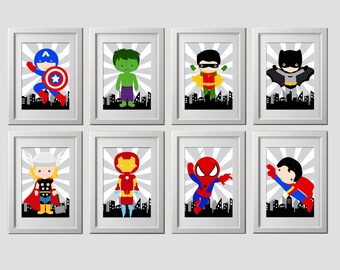 superhero wall art, PRINTED, superhero bedroom decor, superhero nursery wall decor, PICK 4 prints, high quality super hero prints, spiderman
