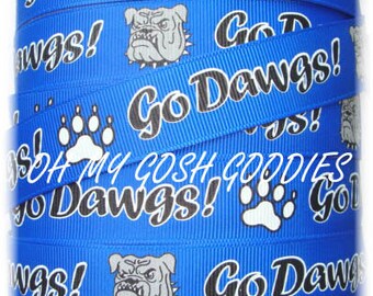 GO DAWGS ROYAL Bulldog Cheer Team grosgrain ribbon - 7/8", 1.5" - 5 Yards - Oh My Gosh Goodies Ribbon