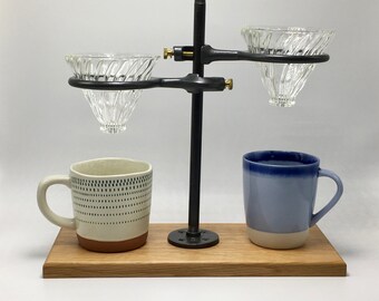 Adjustable Double Pour-Over Coffee Station - White Oak / Ceramic Cone Edition: coffee stand, coffee dripper, coffee maker, hario, v60