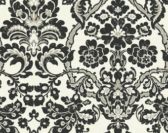 TH6368 Black Cream Damask with Thread Wallpaper