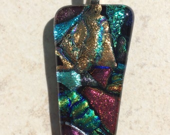 Dichroic Fused Glass Pendant - Tapered Rainbow Mosaic Pendant