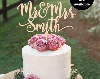 Surname cake topper, Custom Wedding Cake Topper, Personalized Cake Toppers, Mr and Mrs Cake Topper, gold Cake Topper, Glitter, Silver CT-007