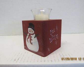 Snowman candle holder block