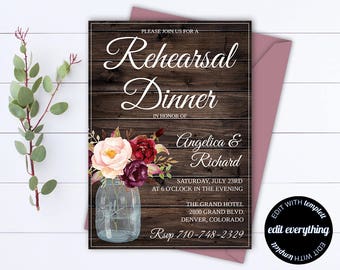 Rustic Wedding Rehearsal Dinner Invitation Template - Wedding Rehearsal Invitation - Wedding Rehearsal Invite - Printable Rehearsal Template