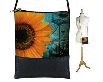 Small Cross Body Bag, Shoulder Bag Purse, Mini Crossbody Bag fits iPhone 6 Plus Case, Rustic Sunflower Floral, blue, yellow, black RTS