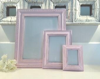 Pink picture frames, shabby chic frames, nursery decor, frame set, table frames, ornate frames, distressed frames, girls room decor