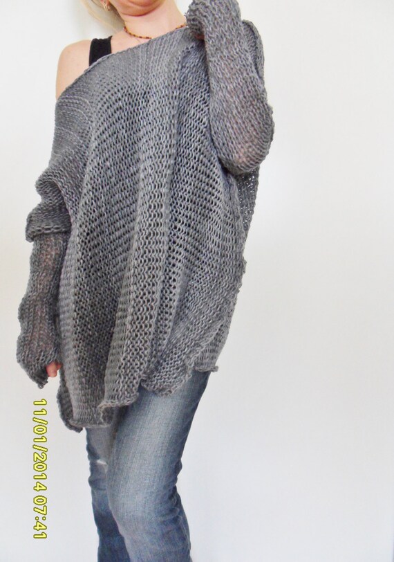 Oversize Women cotton chunky knit sweater Bulky/slouchy/loose