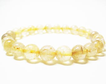 Rutilated Quartz Bracelet Gemstone Bracelet Healing Bracelet Spiritual Bracelet Solar Plexus Chakra Golden Rutilated Quartz Mens Bracelet