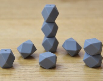 Silicone beads/GREY 19mm Geometric Silicone beads, 10 pack