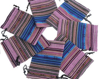 Gift bag ethnic cotton rectangle shape, 10cm x 14cm, set of 2