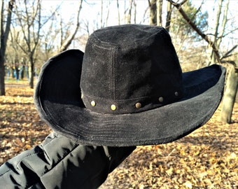 Cowboy vintage hat black Cowboy hat Western hat rancher hat cotton Boys gift stetson hat black velvet hat corduroy hat black costume hat