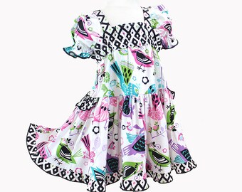 Modern Cotton Baby Dress Baby Girl Party Dress Colorful Bird Pink Purple Aqua Summer Baby Girl Clothes Baby Girl Gift 3 6 9 12 18 24 months