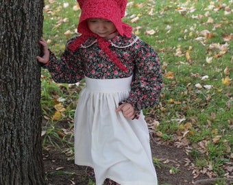 Girl's Mary Pioneer Dress w/ Half Apron and Bonnet Size 3/4 -Ready to Ship