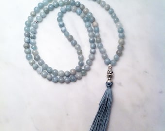 Morning Mist - Aquamarine Mala Beads - Buddhist Prayer Beads, 108 Mala Beads - Meditations on Cooling, Calming, Soothing, Product ID 1221