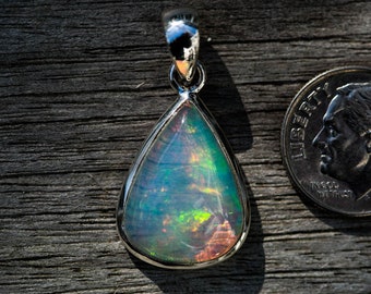 Ethiopian Opal Pendant big flash Blue, Green, Red, Orange Yellow Flashes October Birthstone Natural Opal Opal Necklace - Opal Necklace Opal