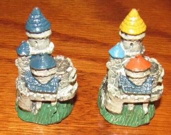 2 Different Vintage Painted Pewter Castle Thimbles