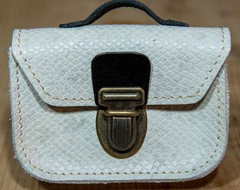 Mini-cartable white snakeskin effect leather
