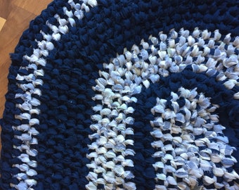 Blue hand made amish knot rug rag rug