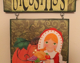 Thanksgiving Wall Decor..Pilgrim Girl..Blessings...Home Decor...Holiday Decor