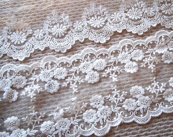 Destash! Set of two white tulle embroidered scalloped lace