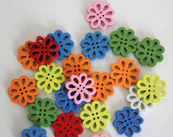 Open Hole Flower Buttons - Wood - 10 Count