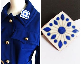 signed Danish Modern ceramic brooch/ 1960s Scandinavian ceramic pin / Mid Century modern jewelry/ by Karin Og Aase Danmark
