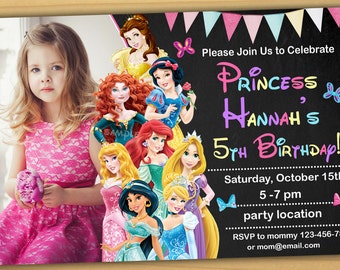 SALE, Disney Princess Birthday Invitation, Disney Princess Invitation, Princess Invitation, girls Birthday Invitation- Digital file