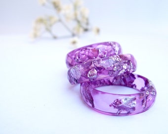 UltraViolet Faceted Ring, Silver Flakes Stacking Resin Ring, Minimal Resin Ring, Eco Resin Jewelry, Violet Ring, Gifts for Women