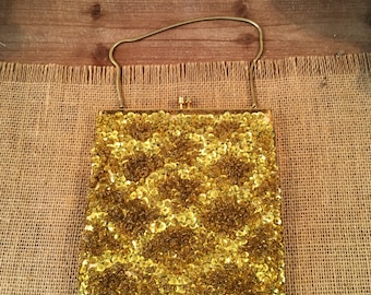 Vintage Nordstroms gold sequin fring Evening Bag