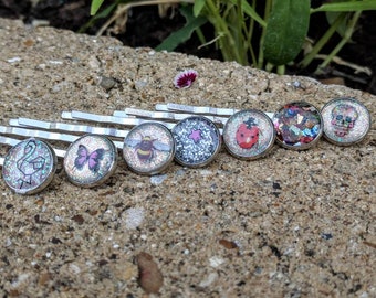 Decorative hair clips, butterflies, skulls, glitter, bee, , resin, flamingos, many designs, gift, girls, ladies, birthday