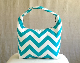 Lunch Bag Insulated, Women Lunch Bag, Chevron Lunch Bag,Fabric Lunch Bag, Eco Friendly Lunch Tote, Teal Chevron