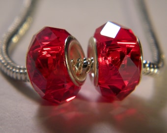bead charm European-14 x 10 mm red-C37 faceted glass